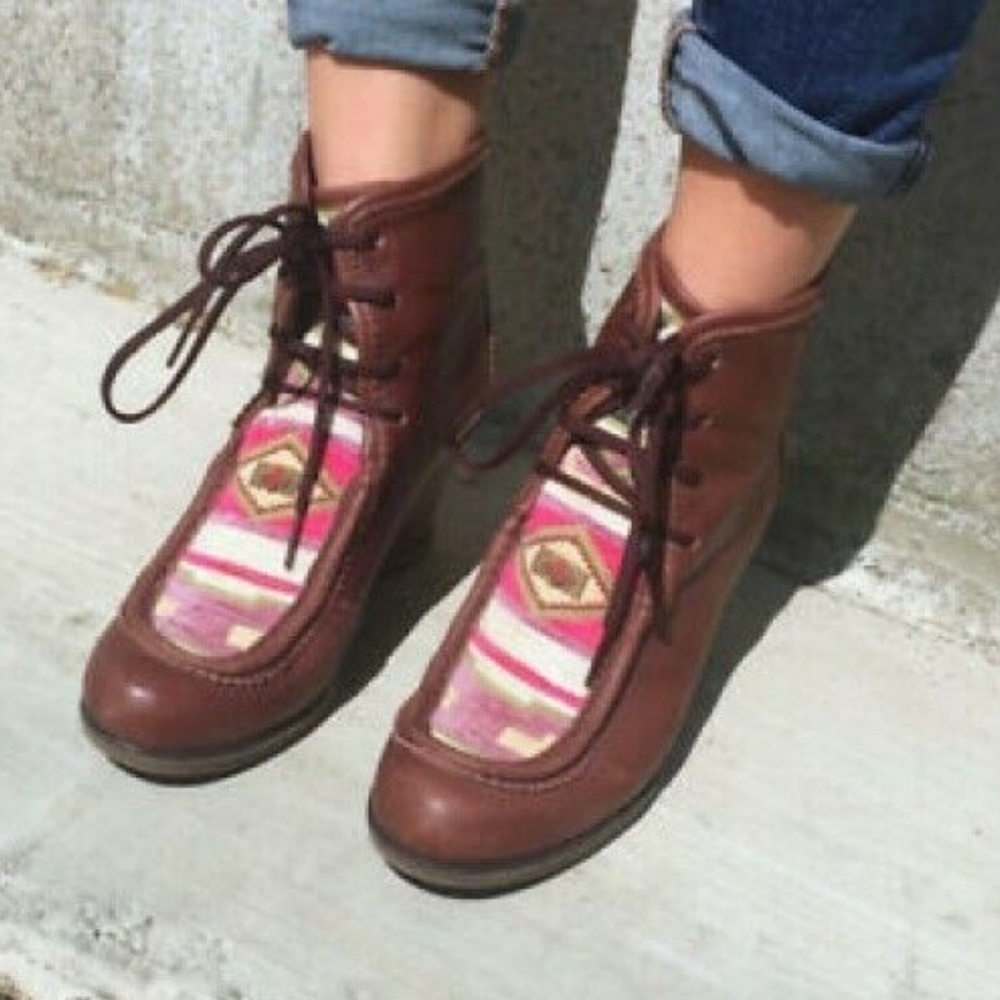 Anthropologie Holding Horses  Leather & Tapestry Wedge Heeled Ankle Booties